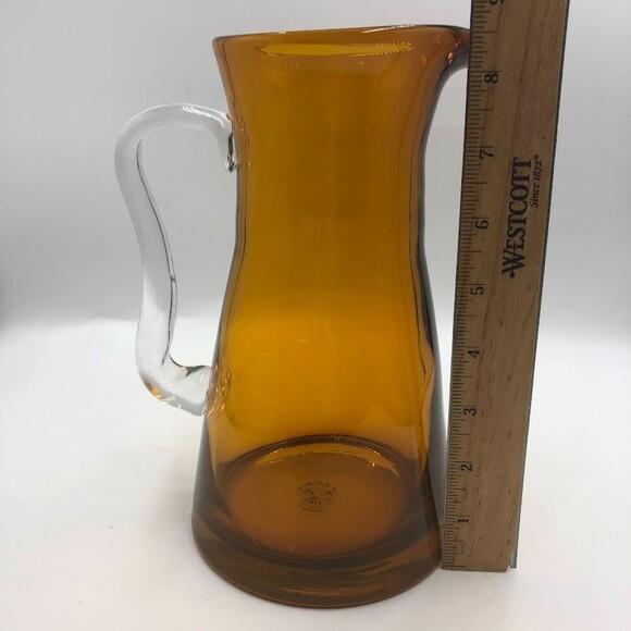 Vintage Amber Handblown Glass FTD Carafe Pitcher Clear Handle Serveware - Picture 11 of 15